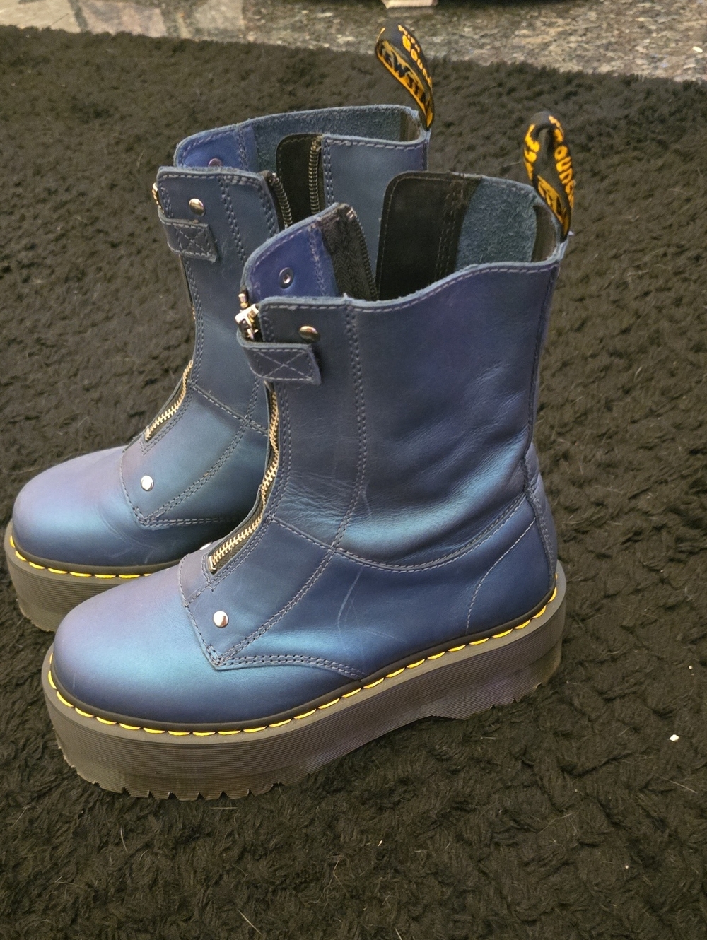 Dr. Martens Blue Leather Platform Zip-Up Boots
